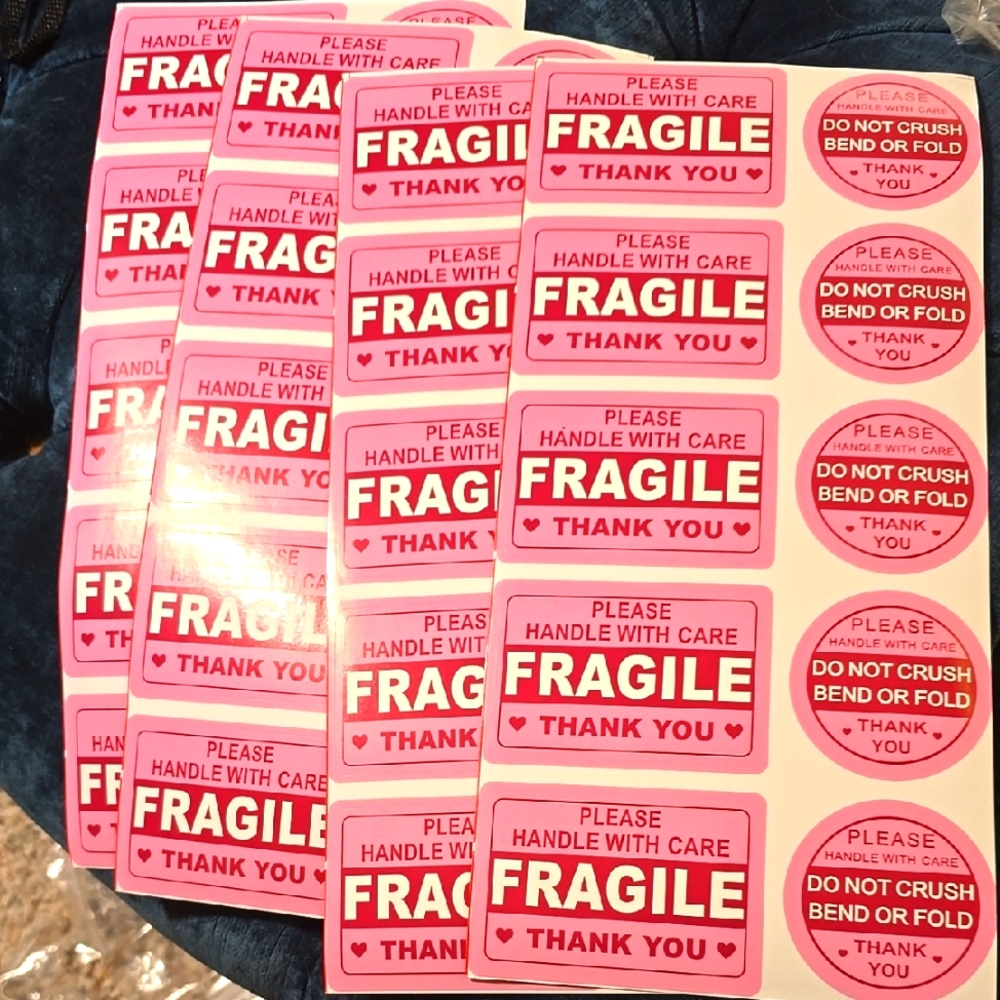40 piece Fragile Handle With Care Stickers - Pink